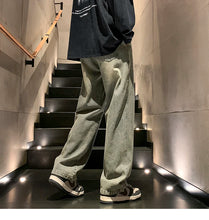 Lade das Bild in den Galerie-Viewer, Trend Simplicity Male Casual Plaid Jeans Streetwear Embroidered Denim Pants Men Loose Straight Classic Wide Leg Retro Trousers