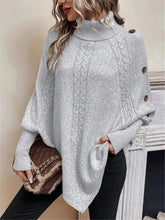 Charger l'image dans la galerie, Twisted Sweater Turtleneck Button Bat-sleeve Design Pullover