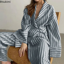 Load image into Gallery viewer, Women's Two-piece Set Autumn New Striped Long-sleeved Loose Lace-up Top High-waisted Trousers Fashion Casual Suit for Women