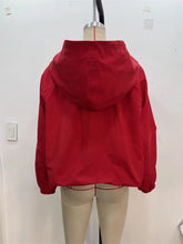 Load image into Gallery viewer, Red Long-Sleeve Drawstring Decorative Festive Hoodie Zipper Cardigan Casual Versatile Jacket
