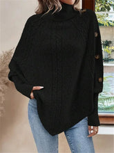 Charger l'image dans la galerie, Twisted Sweater Turtleneck Button Bat-sleeve Design Pullover