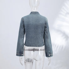 Load image into Gallery viewer, Y2K Style Denim Jacket Shorts Set Women's Stand Collar Button Long Sleeve Coats Low Waist Mini Short 2026 Summer New Lady Outfit
