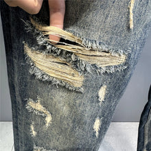 Load image into Gallery viewer, Mens Ripped Baggy Distressed Denim Straight Leg Patchwork Oversized Jeans