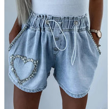 Load image into Gallery viewer, Denim Shorts for Women Streetwear Fashionable and Casual Rhinestone Versatile Y2k Cowboy Half Pants for Female Summer 2024 New