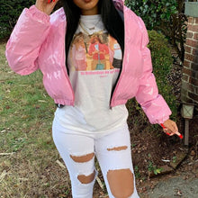 Load image into Gallery viewer, Puffer Long Sleeve Zip Up Crop Bubble Down Shiny Quilted Jacket