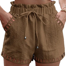 Load image into Gallery viewer, Women Linen solid color Elastic Waist Hollow out Pocket Mini Shorts