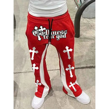 Load image into Gallery viewer, Men's Casual Street Style Trendy Cross Print Fashionable Slightly Flared Black and White Color-Block Design Sweatpants Men Pants