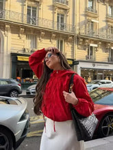Load image into Gallery viewer, Red Long-Sleeve Drawstring Decorative Festive Hoodie Zipper Cardigan Casual Versatile Jacket