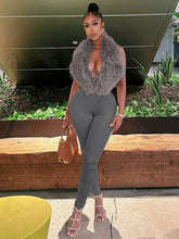 Lade das Bild in den Galerie-Viewer, Nibber Hipster 2-Piece Set Women Plush Tassel Lace-Up Halter v-Neck Backless Vest+High Elasticity Trouser Sexy Midnight Suits