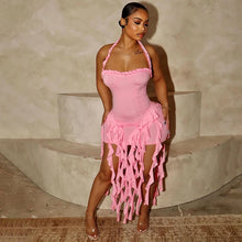 Lade das Bild in den Galerie-Viewer, Hugcitar Elegant Halter Solid Ruffles Backless Taseel Mini Dress