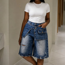 Load image into Gallery viewer, Women's High Waist Distressed Ripped Loose Fit Casual Denim Shorts with Frayed Hem Washed Look Summer Streetwear Bottoms