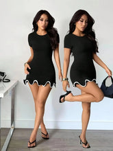 Load image into Gallery viewer, Round neck ruffled slim-fit mini dress