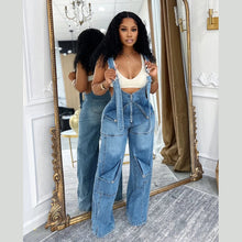 Load image into Gallery viewer, High Waisted Zip Denim Pockets Cargo Jeans Jumpsuits