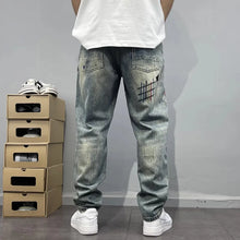 Load image into Gallery viewer, Trendy Edgy And Stylish Men's With Patchwork Embroidery And Prints Loose-fitting Straight Leg Jeans
