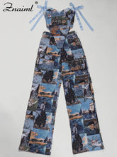 Lade das Bild in den Galerie-Viewer, Znaiml New Print Off Shoulder Bandage Crop Tops and Wide Legs Cargo Pants
