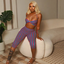 Lade das Bild in den Galerie-Viewer, FAGADOER Sexy Color Block Stripes 2 Pieces Set