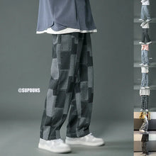 Lade das Bild in den Galerie-Viewer, Trend Simplicity Male Casual Plaid Jeans Streetwear Embroidered Denim Pants Men Loose Straight Classic Wide Leg Retro Trousers