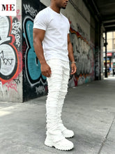 Load image into Gallery viewer, Men's White Denim Stacked Ripped Slim Flared Jeans