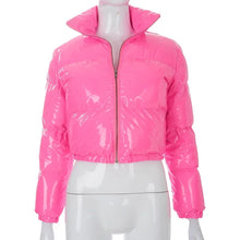 Load image into Gallery viewer, Puffer Long Sleeve Zip Up Crop Bubble Down Shiny Quilted Jacket