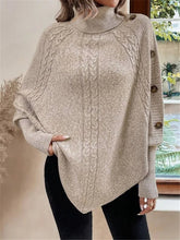 Charger l'image dans la galerie, Twisted Sweater Turtleneck Button Bat-sleeve Design Pullover