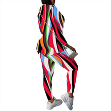 Load image into Gallery viewer, Women's Long Sleeved Two-Piece Set, Fashionable Striped Printed Retro Style Two-Piece Set.