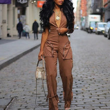 Load image into Gallery viewer, Front Zipper Turn-down Collar Cargo Jumpsuit