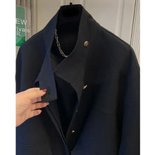 Load image into Gallery viewer, Standing Collar Short Hem Drawstring Trench Coat