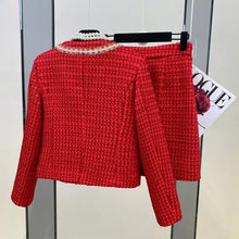 Lade das Bild in den Galerie-Viewer, Women Elegant Vintage Tweed Fragrant Top And Skirt Two Piece