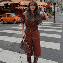 Load image into Gallery viewer, Street Women's Cropped Leather Jacket Skirt Set Stand Collar Zipper Coats Pleated Mini Skirts 2026 Spring Lady Fashion Suit
