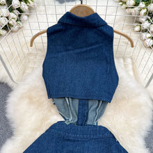 Lade das Bild in den Galerie-Viewer, Denim Long Dress High Waist A Line Vestidos Turn Down Collar