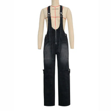 Load image into Gallery viewer, High Waisted Zip Denim Pockets Cargo Jeans Jumpsuits