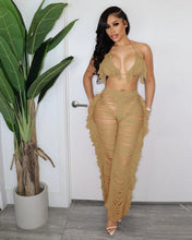 Load image into Gallery viewer, Sexy Two Piece Pant Sets Women Hollow Out Trousers Matching Sets Strapless Tassels Hole Pencil Pants Suits High Street Summer