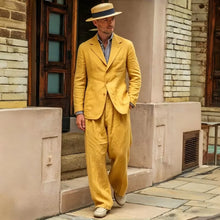 Load image into Gallery viewer, Men's Linen Suit 2 Pieces Luxury Slim Fit Casual Blazer Straight Leg Pants Breathable Wrinkle Resistant Lightweight For Wedding