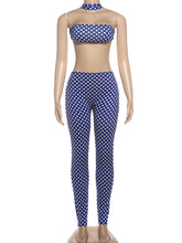 Lade das Bild in den Galerie-Viewer, Kliou Polka Dot Print Halter Backless Tank Tops+Skinny Long Pants