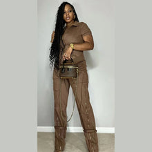 Load image into Gallery viewer, Front Zipper Turn-Down Collar Cargo Jumpsuit