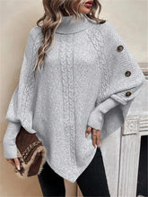 Charger l'image dans la galerie, Twisted Sweater Turtleneck Button Bat-sleeve Design Pullover