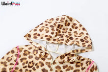 Lade das Bild in den Galerie-Viewer, Weird Puss Leopard Contrast Letter Print 2 Piece Set Women Hooded Full Sleeve Crop Jacket+Skinny Stretch Flare Pants Trend Suits