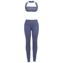 Lade das Bild in den Galerie-Viewer, Kliou Polka Dot Print Halter Backless Tank Tops+Skinny Long Pants