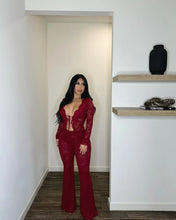 Load image into Gallery viewer, Women's Set Long Sleeve Lace See Through Shirt Two Piece Sets