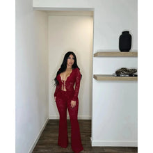 Load image into Gallery viewer, Women's Set Long Sleeve Lace See Through Shirt Two Piece Sets