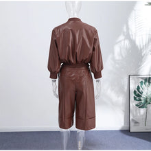 Load image into Gallery viewer, Street Women's Cropped Leather Jacket Skirt Set Stand Collar Zipper Coats Pleated Mini Skirts 2026 Spring Lady Fashion Suit