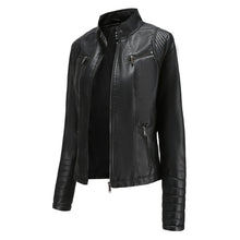 Load image into Gallery viewer, Faux Leather Motorcycle Jacket for Women, Female Coat, Moto Biker, Purple, Black, Zipper windproof jacket leather jacket