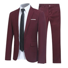 Load image into Gallery viewer, Men Suit Set Turndown Collar Lapel Pockets Buttons Groom Suit Set Solid Color Suit Pants Two Pieces Set Stylish Men Sets