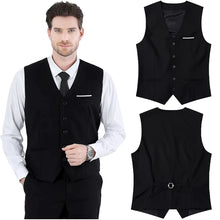 Load image into Gallery viewer, Mens Suit Vest Male Business Formal Wedding Office Birthday Party Outfit Set Easter Church Jacket Black Waistcoat