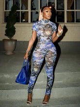 Lade das Bild in den Galerie-Viewer, Nibber Colorful Print See Through Coquette Backless Peach Jumpsuit