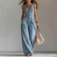 Load image into Gallery viewer, Elegant Women's Sleeveless V-Neck Jumpsuit Summer New Tight Waist Wide-Leg Overalls Fashionable Casual Romper
