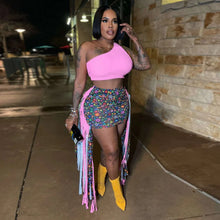Lade das Bild in den Galerie-Viewer, FAGADOER Summer Print Tassels Mini Skirts Two Piece Sets