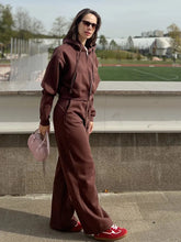 Load image into Gallery viewer, Women Tracksuits Winter Fleece Sweatsuit Brown Warm Crop Zipper Hoodies And Sweatpants Set For Women 2 Piece Velvet Pants Sets