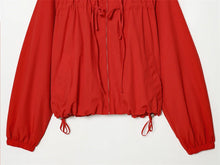 Load image into Gallery viewer, Red Long-Sleeve Drawstring Decorative Festive Hoodie Zipper Cardigan Casual Versatile Jacket