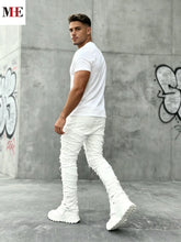 Load image into Gallery viewer, Men's White Denim Stacked Ripped Slim Flared Jeans